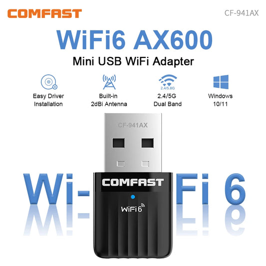 Adaptador USB Wi-Fi 6 COMFAST Mini Sem Driver 600Mbps