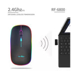 Mouse Sem Fio Silencioso Ergonômico Recarregável com LED RGB