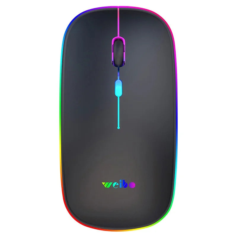 Mouse Sem Fio Silencioso Ergonômico Recarregável com LED RGB