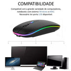 Mouse Sem Fio Silencioso Ergonômico Recarregável com LED RGB