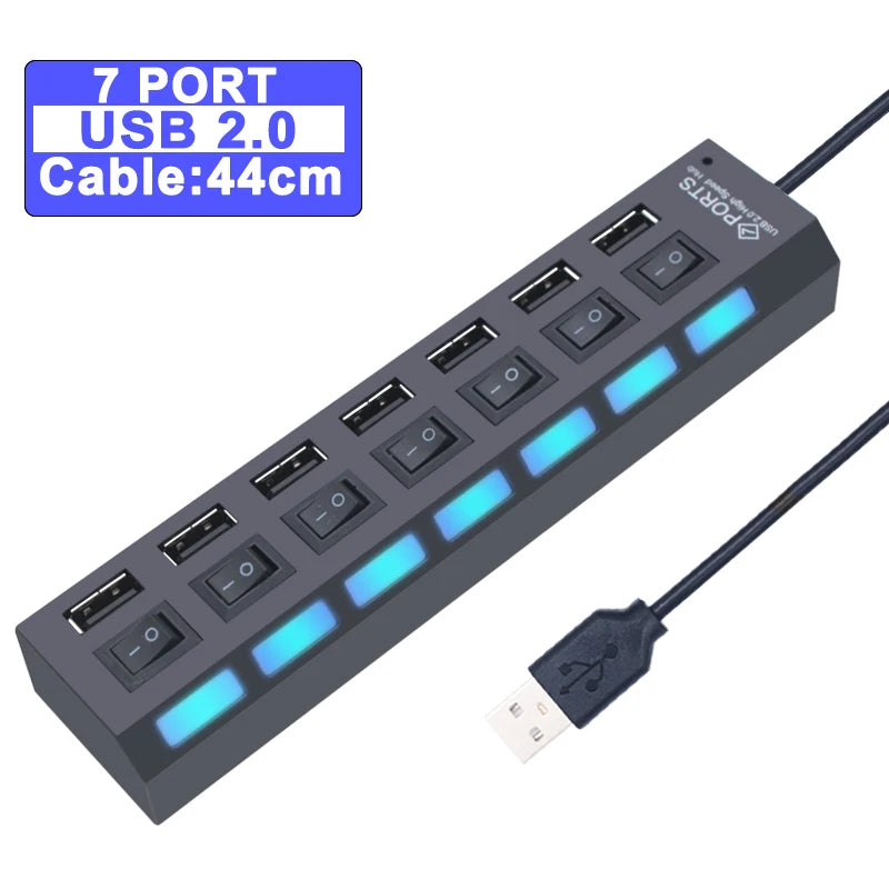 Hub USB 3.0 com 7 Portas e Switch Individual por Porta