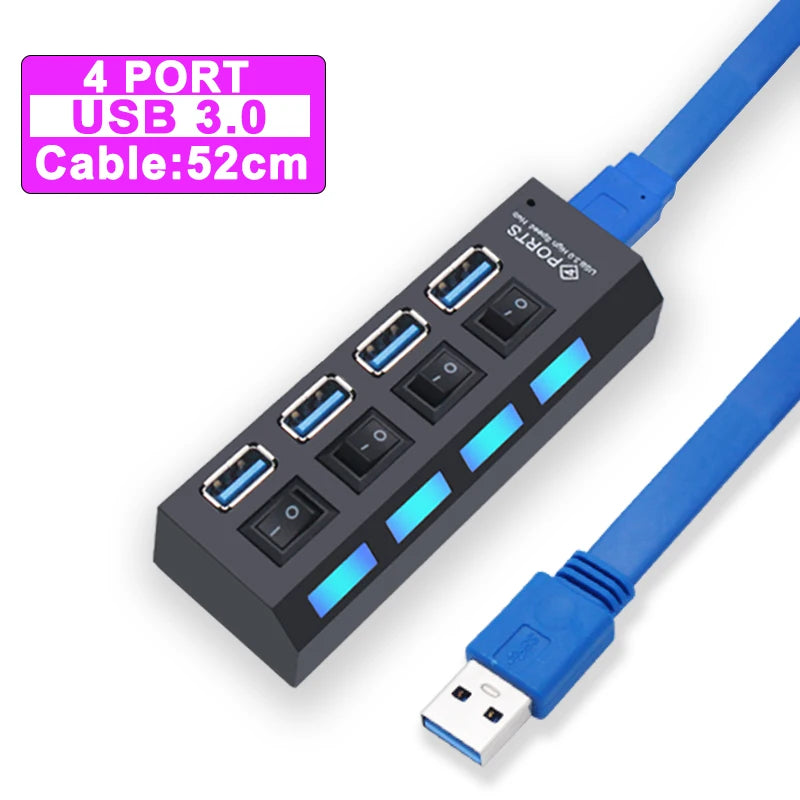 Hub USB 3.0 com 7 Portas e Switch Individual por Porta