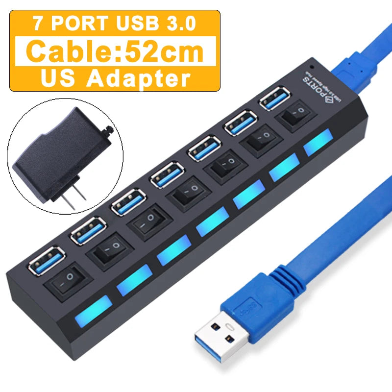 Hub USB 3.0 com 7 Portas e Switch Individual por Porta