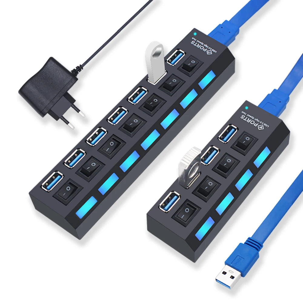 Hub USB 3.0 com 7 Portas e Switch Individual por Porta