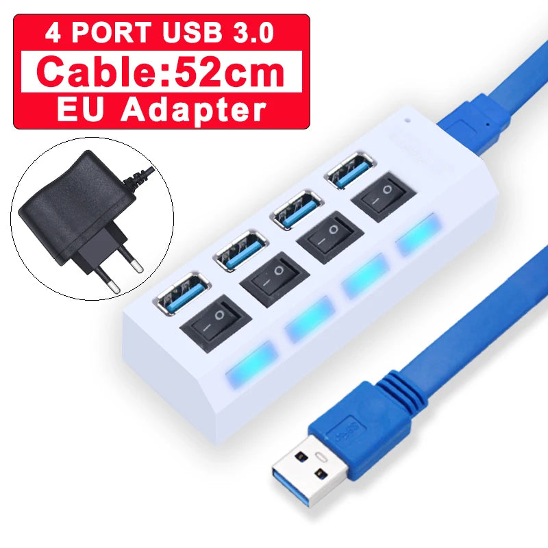 Hub USB 3.0 com 7 Portas e Switch Individual por Porta