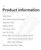 Carregador Veicular Baseus 30W com Carregamento Rápido QC4.0 e USB-C