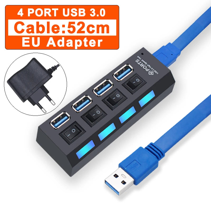 Hub USB 3.0 com 7 Portas e Switch Individual por Porta