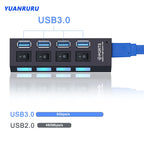 Hub USB 3.0 com 7 Portas e Switch Individual por Porta