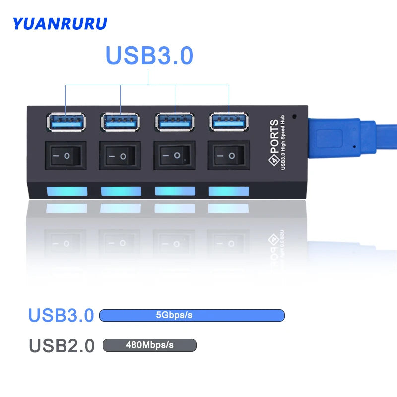 Hub USB 3.0 com 7 Portas e Switch Individual por Porta