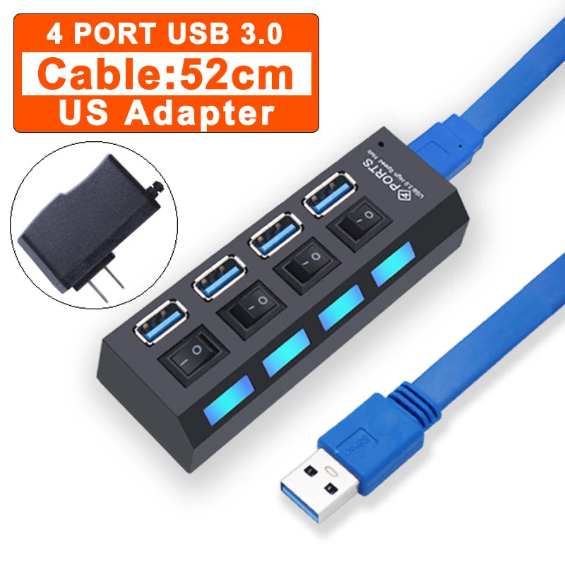 Hub USB 3.0 com 7 Portas e Switch Individual por Porta