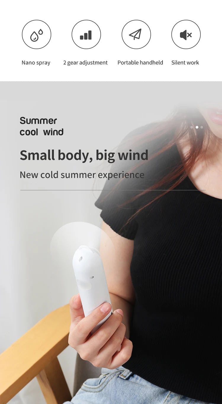 Mini Ventilador USB com Umidificador e Difusor Nano Spray 500mAh