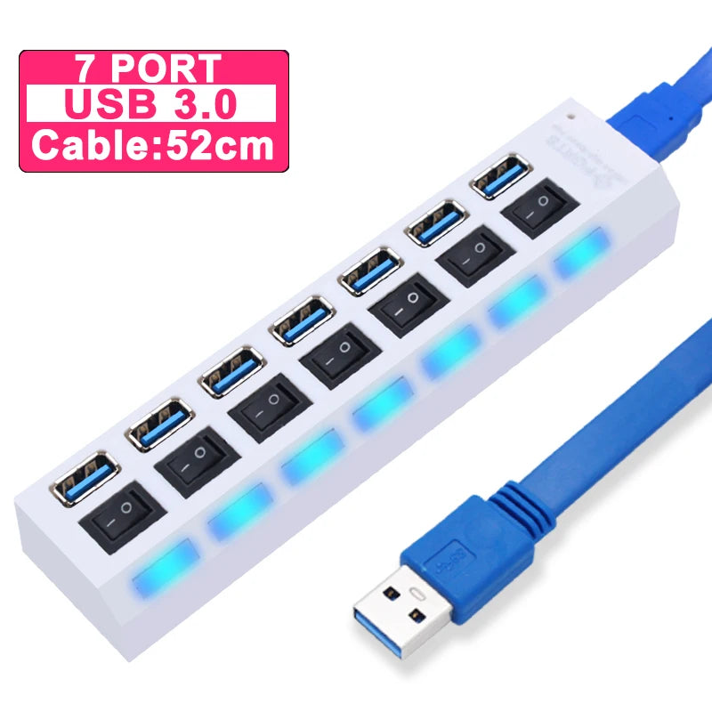 Hub USB 3.0 com 7 Portas e Switch Individual por Porta