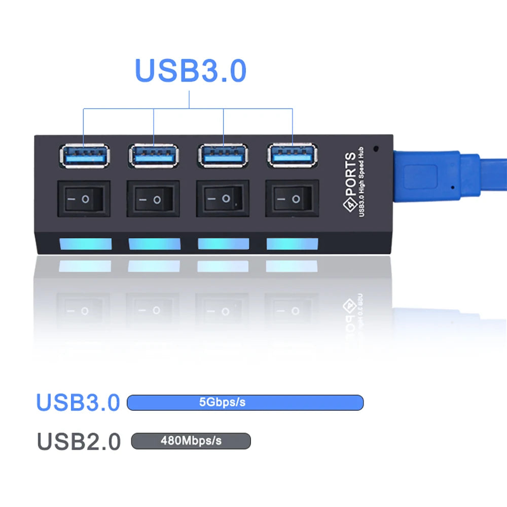 Hub USB 3.0 com 7 Portas e Switch Individual por Porta