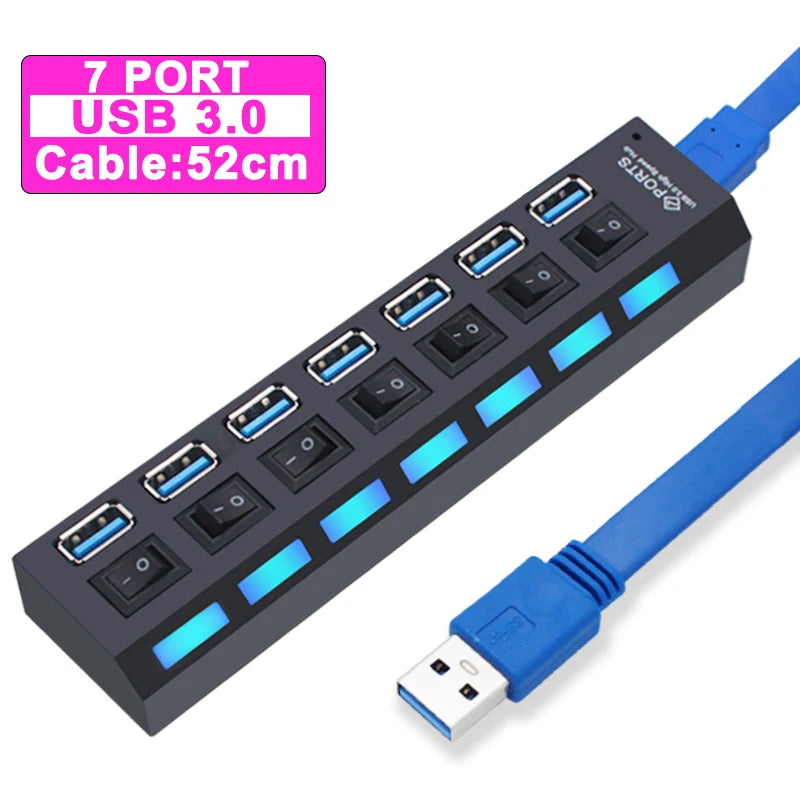 Hub USB 3.0 com 7 Portas e Switch Individual por Porta