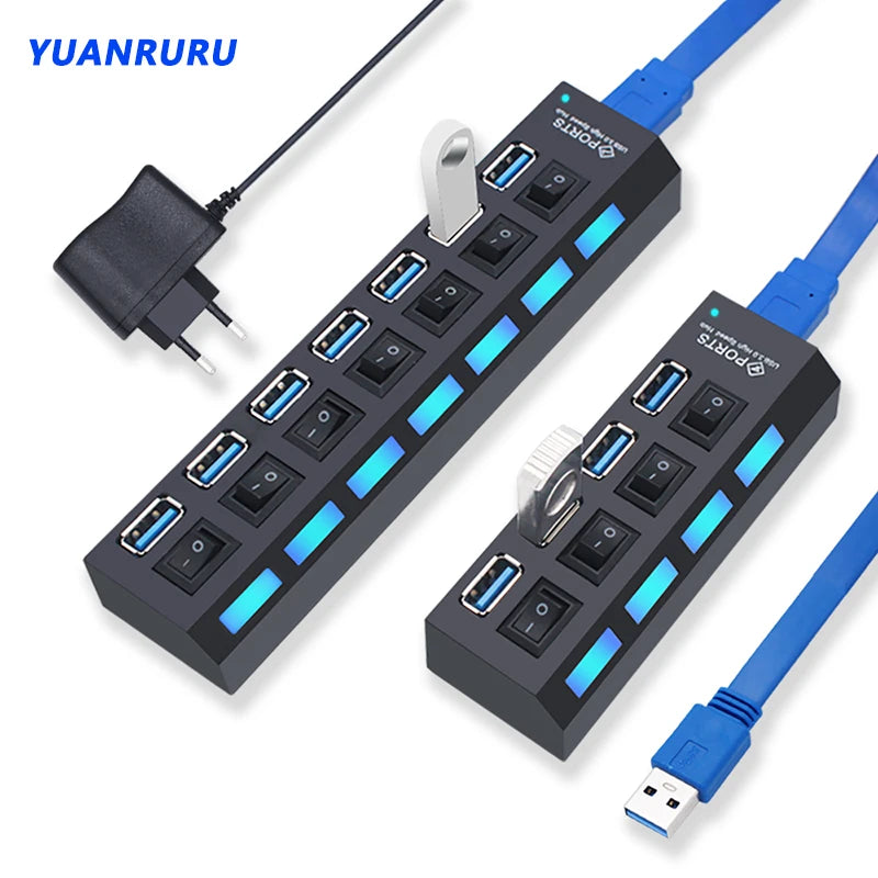 Hub USB 3.0 com 7 Portas e Switch Individual por Porta