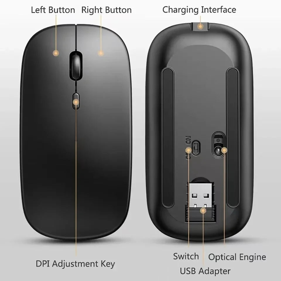 Mouse Gamer Bluetooth + 2.4GHz Modo Duplo Recarregável