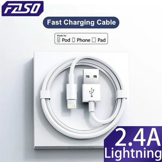 Cabo Carregador USB para iPhone com Carregamento Rápido 2.4A | 1m, 2m ou 3m