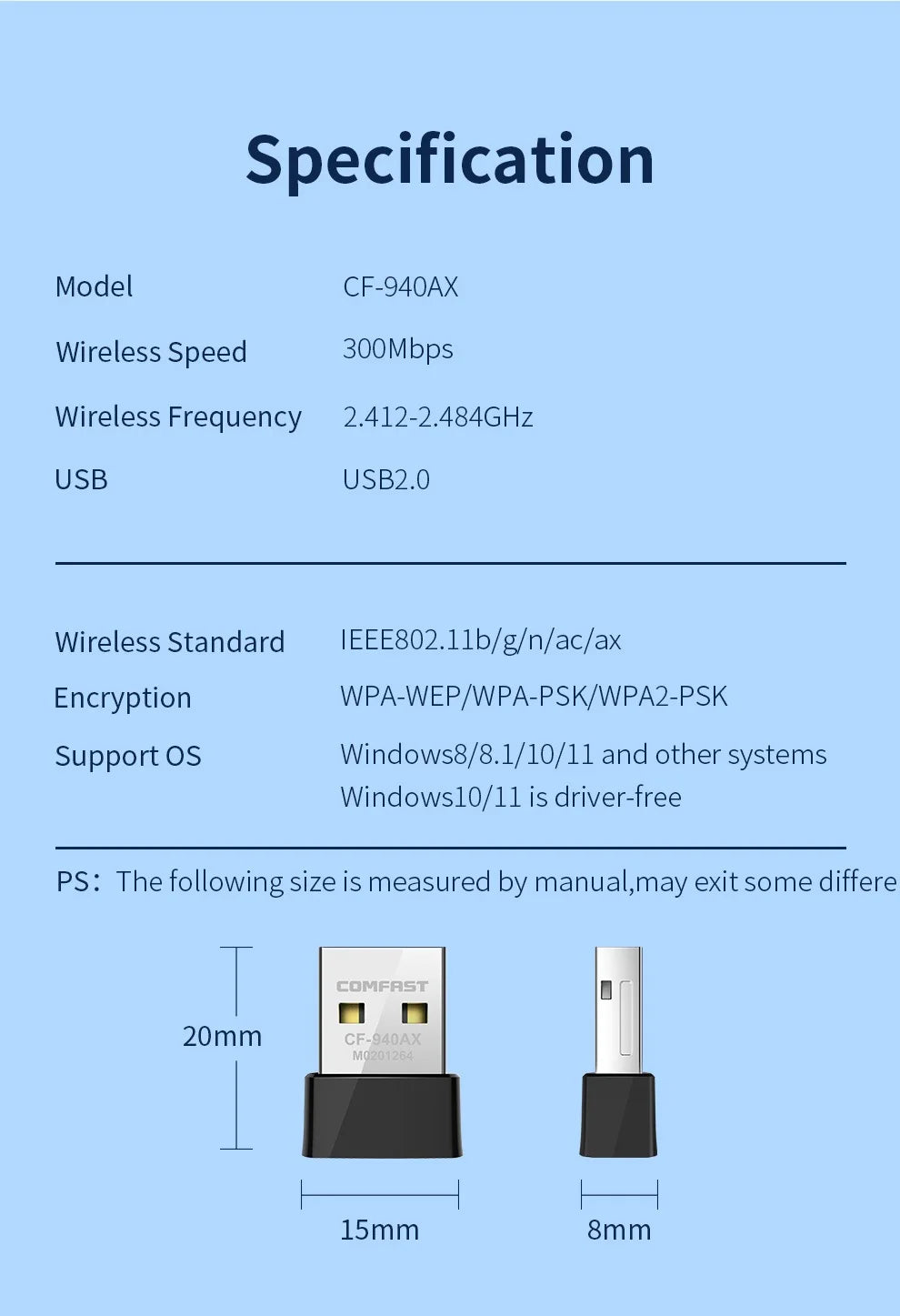 Adaptador USB Wi-Fi 6 COMFAST Mini Sem Driver 600Mbps