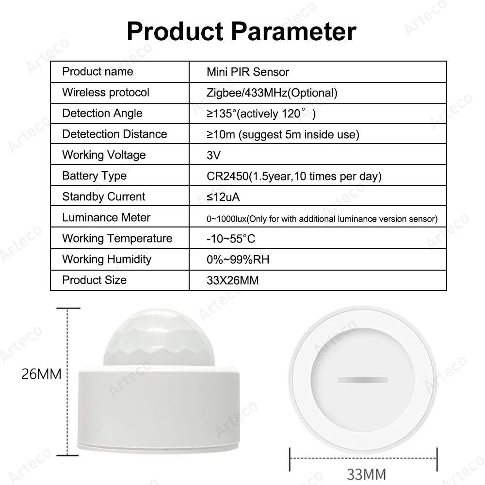 Sensor de Movimento PIR Inteligente ZigBee 3.0
