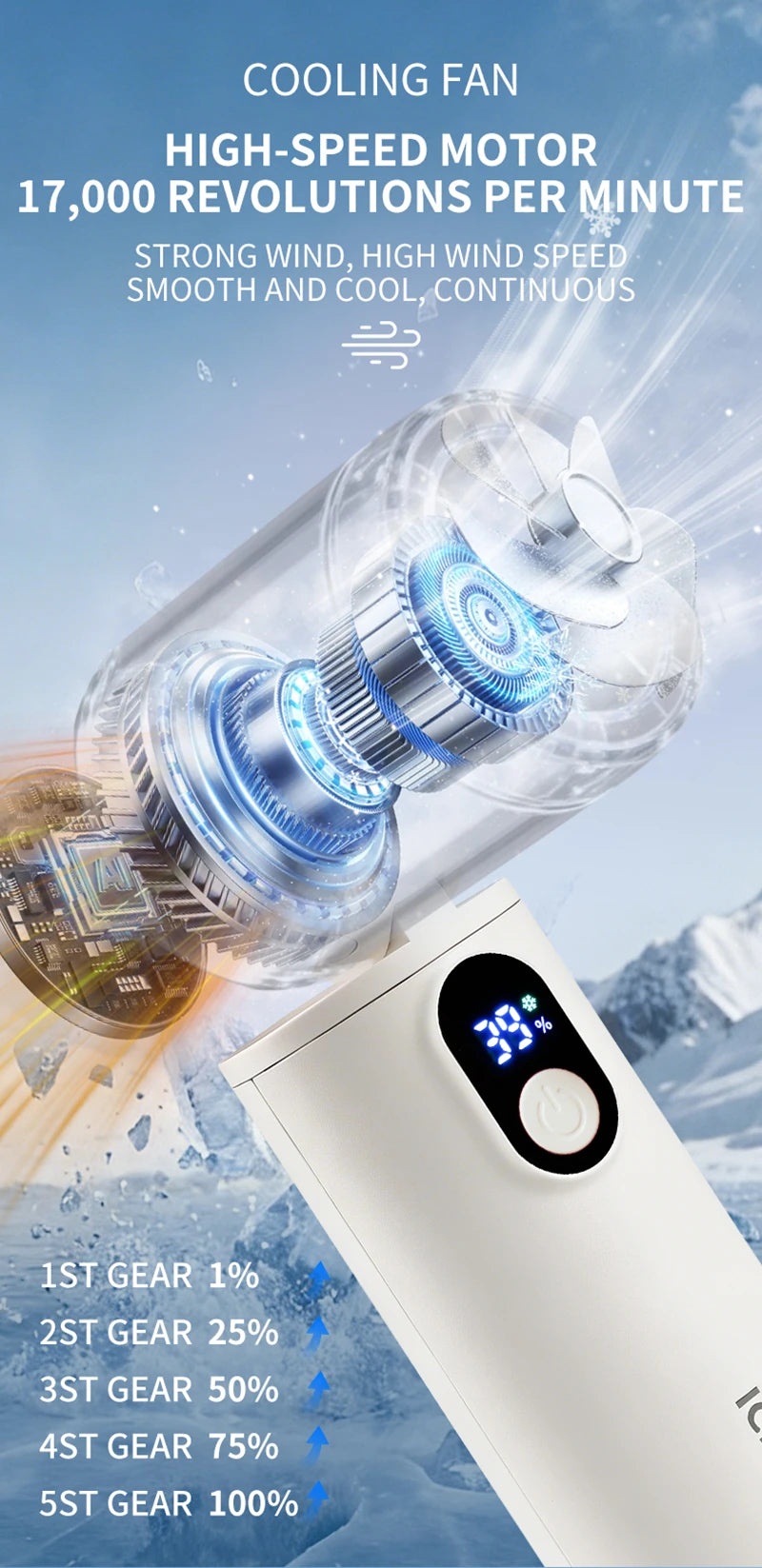 Ventilador de Mão Portátil Lenovo Recarregável