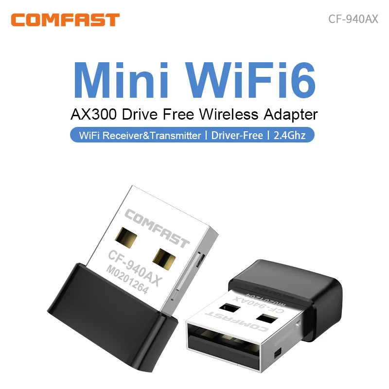 Adaptador USB Wi-Fi 6 COMFAST Mini Sem Driver 600Mbps