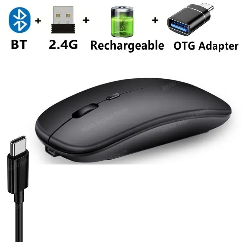 Mouse Gamer Bluetooth + 2.4GHz Modo Duplo Recarregável