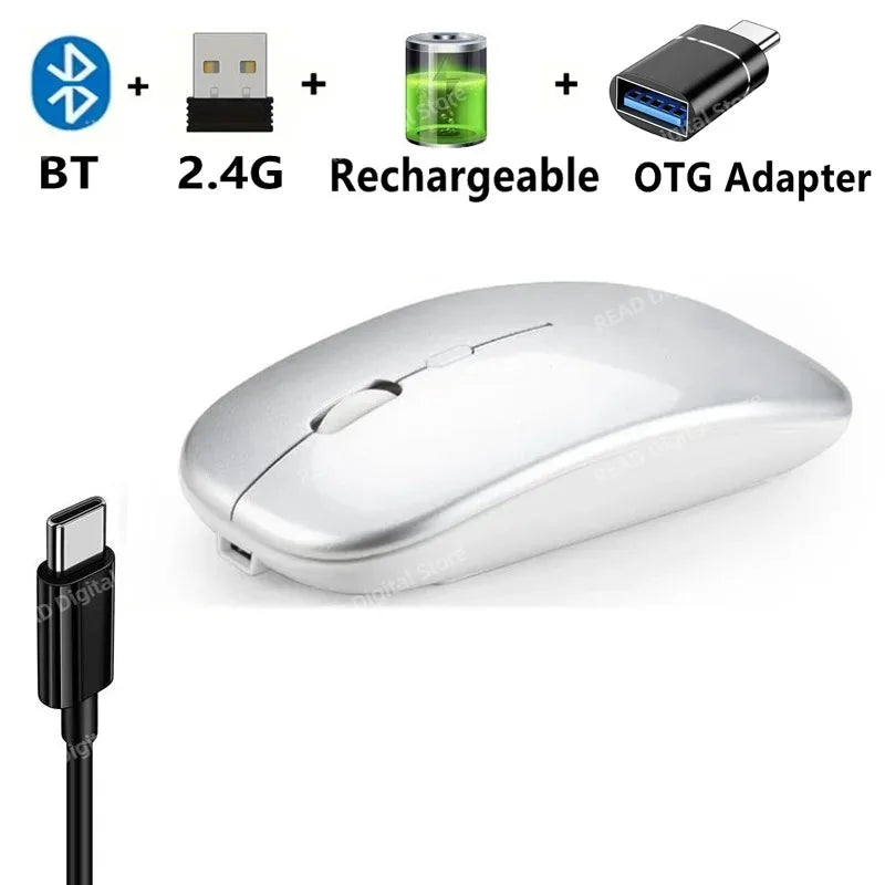 Mouse Gamer Bluetooth + 2.4GHz Modo Duplo Recarregável