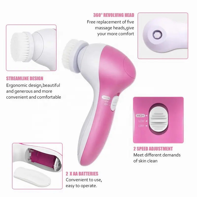 Kit Limpeza Facial 5 em 1 — Escova + Massageador + Remove Cravos