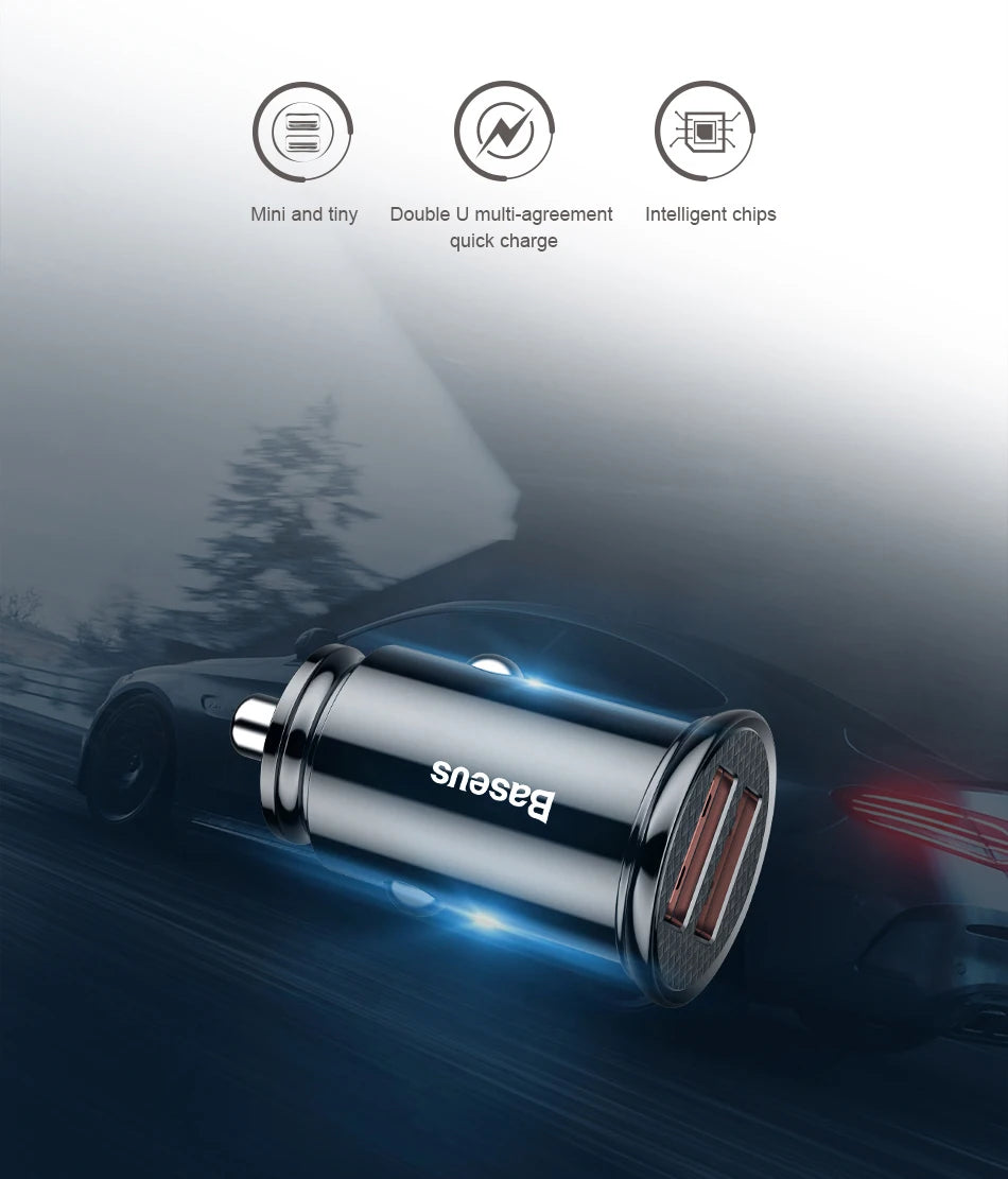 Carregador Veicular Baseus 30W com Carregamento Rápido QC4.0 e USB-C