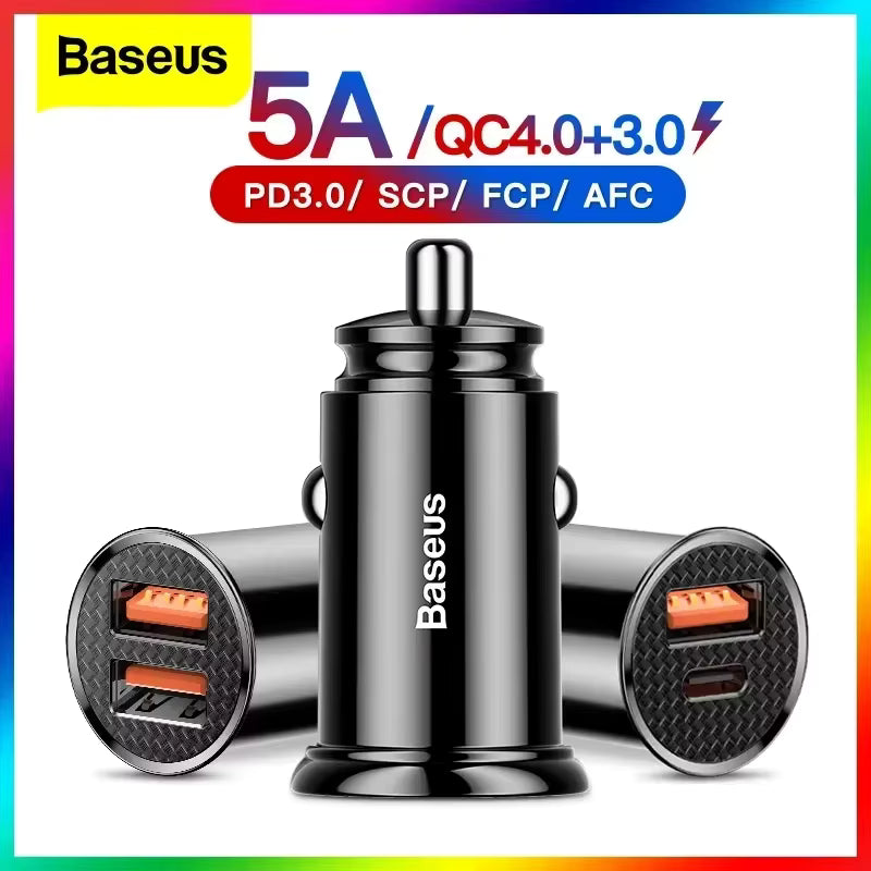 Carregador Veicular Baseus 30W com Carregamento Rápido QC4.0 e USB-C