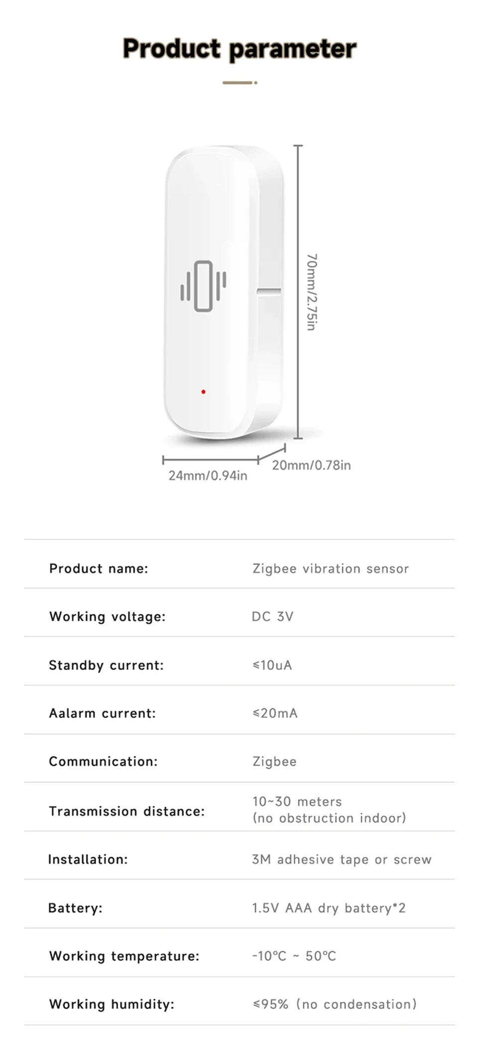 Sensor de Vibração Inteligente ZigBee 3.0