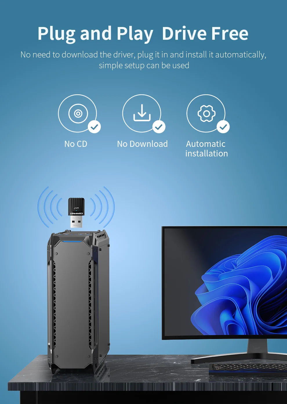 Adaptador USB Wi-Fi 6 COMFAST Mini Sem Driver 600Mbps