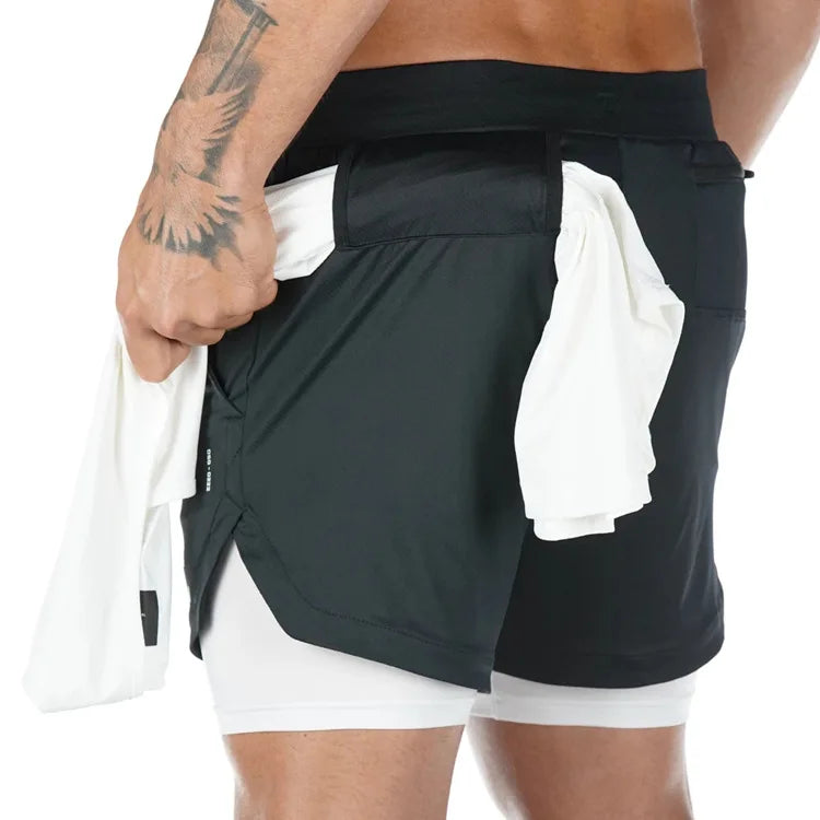 Short Esportivo Masculino 2 em 1 | Secagem Rápida para Corrida e Academia