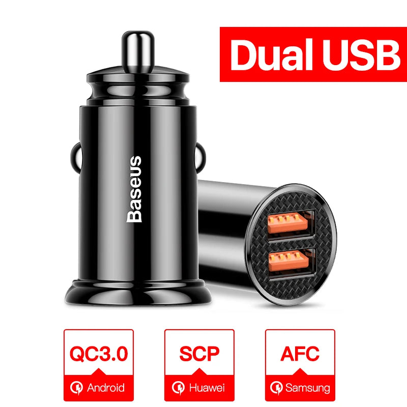 Carregador Veicular Baseus 30W com Carregamento Rápido QC4.0 e USB-C