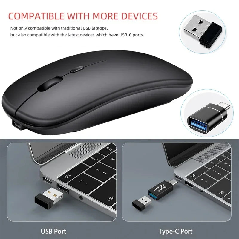 Mouse Gamer Bluetooth + 2.4GHz Modo Duplo Recarregável