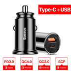 Carregador Veicular Baseus 30W com Carregamento Rápido QC4.0 e USB-C