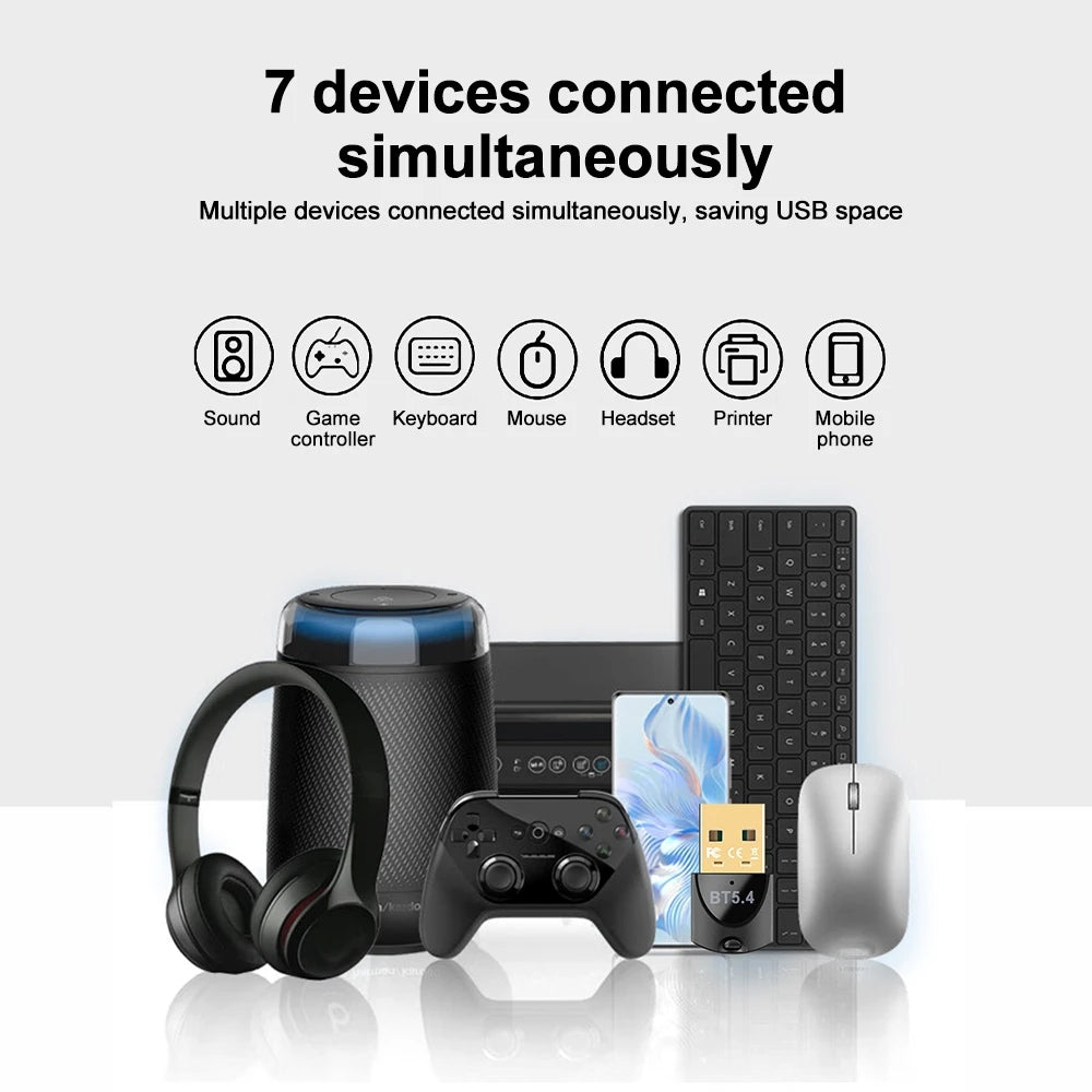 Adaptador Bluetooth 5.4 USB para PC | Dongle Receptor Sem Fio