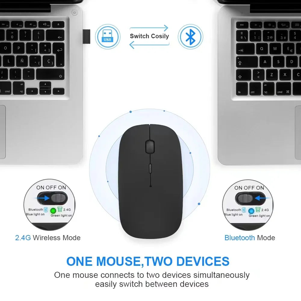 Mouse Gamer Bluetooth + 2.4GHz Modo Duplo Recarregável