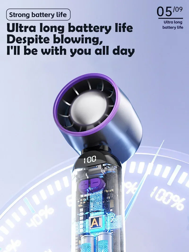 Mini Ventilador Portátil 6000mAh com 100 Velocidades e Display LED