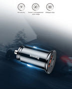 Carregador Veicular Baseus 30W com Carregamento Rápido QC4.0 e USB-C