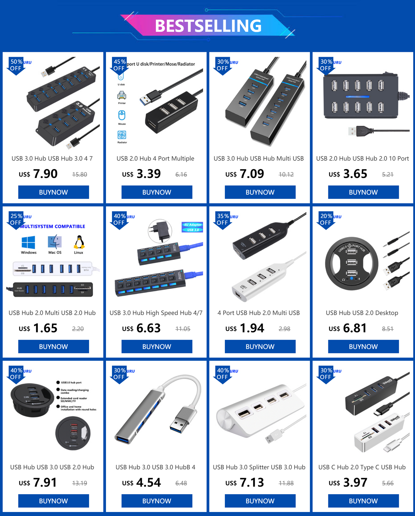 Hub USB 3.0 com 7 Portas e Switch Individual por Porta