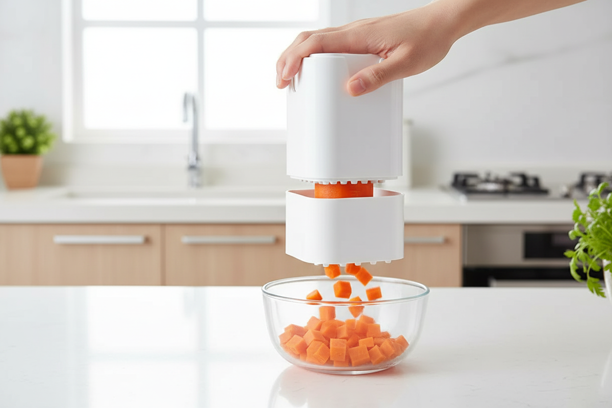 Cortador de legumes em uso na cozinha