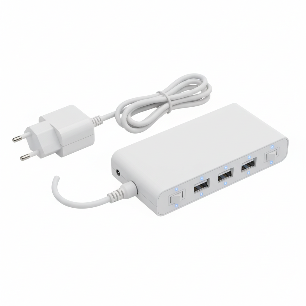 Hub USB 3.0 4 portas plug UE flat lay