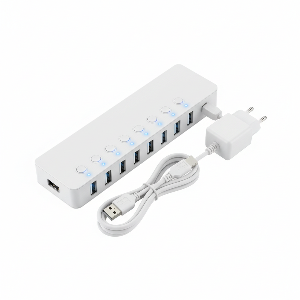 Hub USB 3.0 7 portas - flat lay top-down