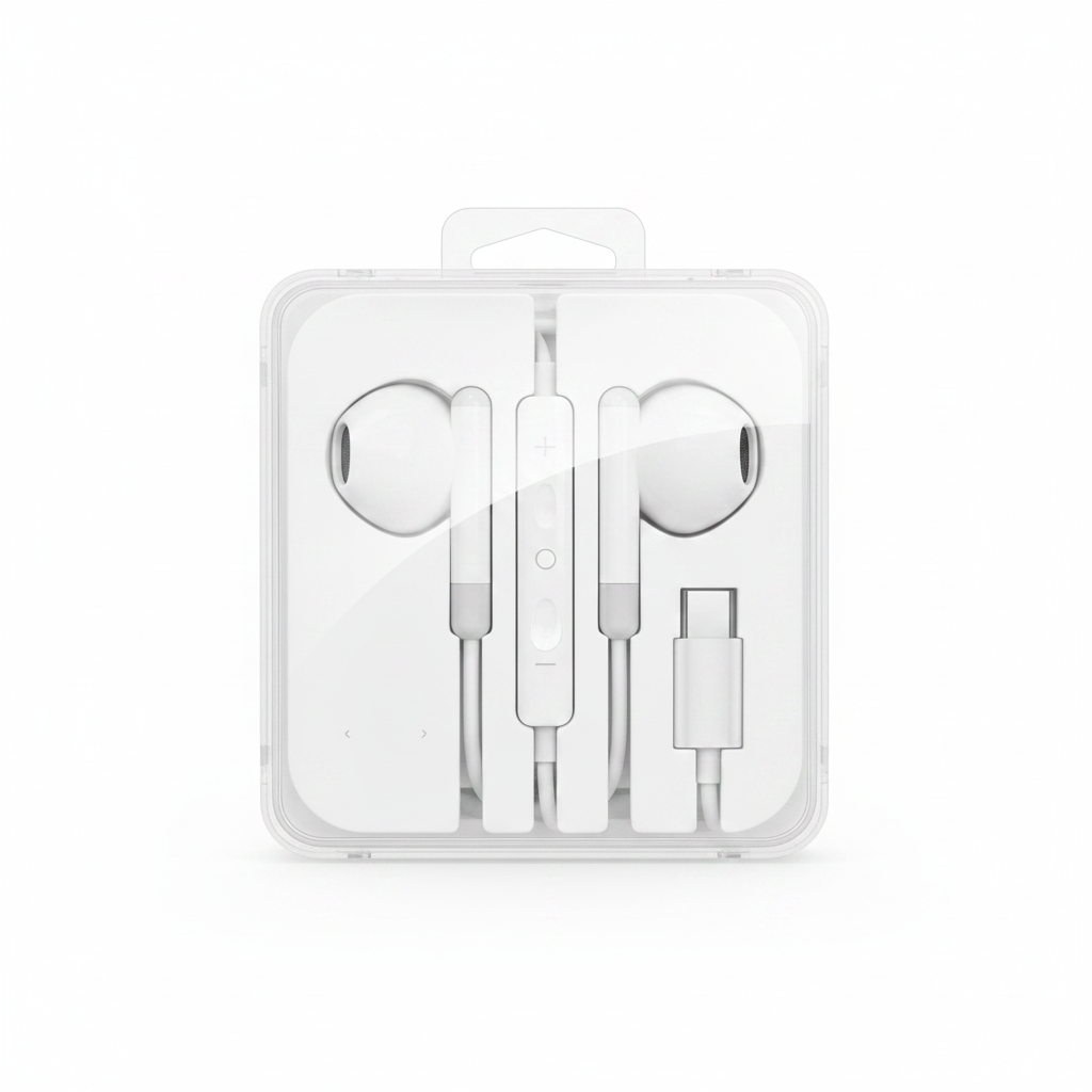 Fone com fio Type-C Jack branco - embalagem