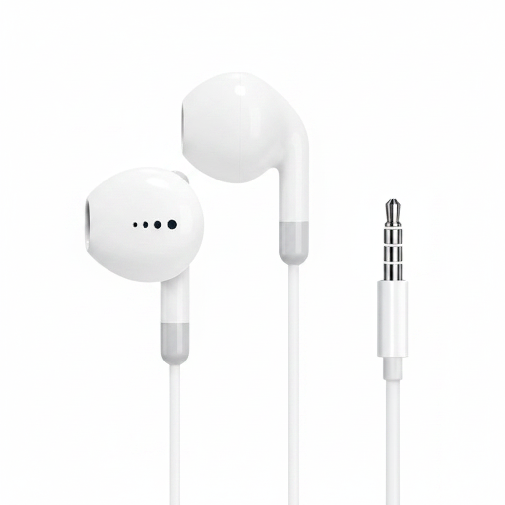 Fone com fio 3.5mm Jack branco - close-up lateral