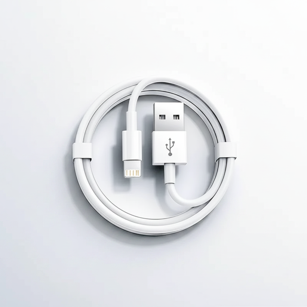 Cabo USB Lightning para iPhone - flat lay enrolado